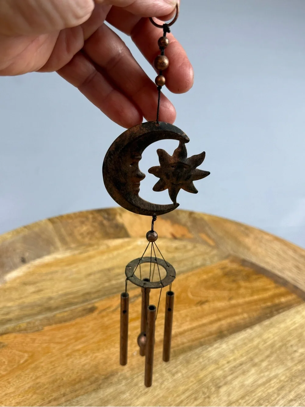 Celestial Sun Moon Mini Wind Chime Boho Copper Tone Hanging Decor